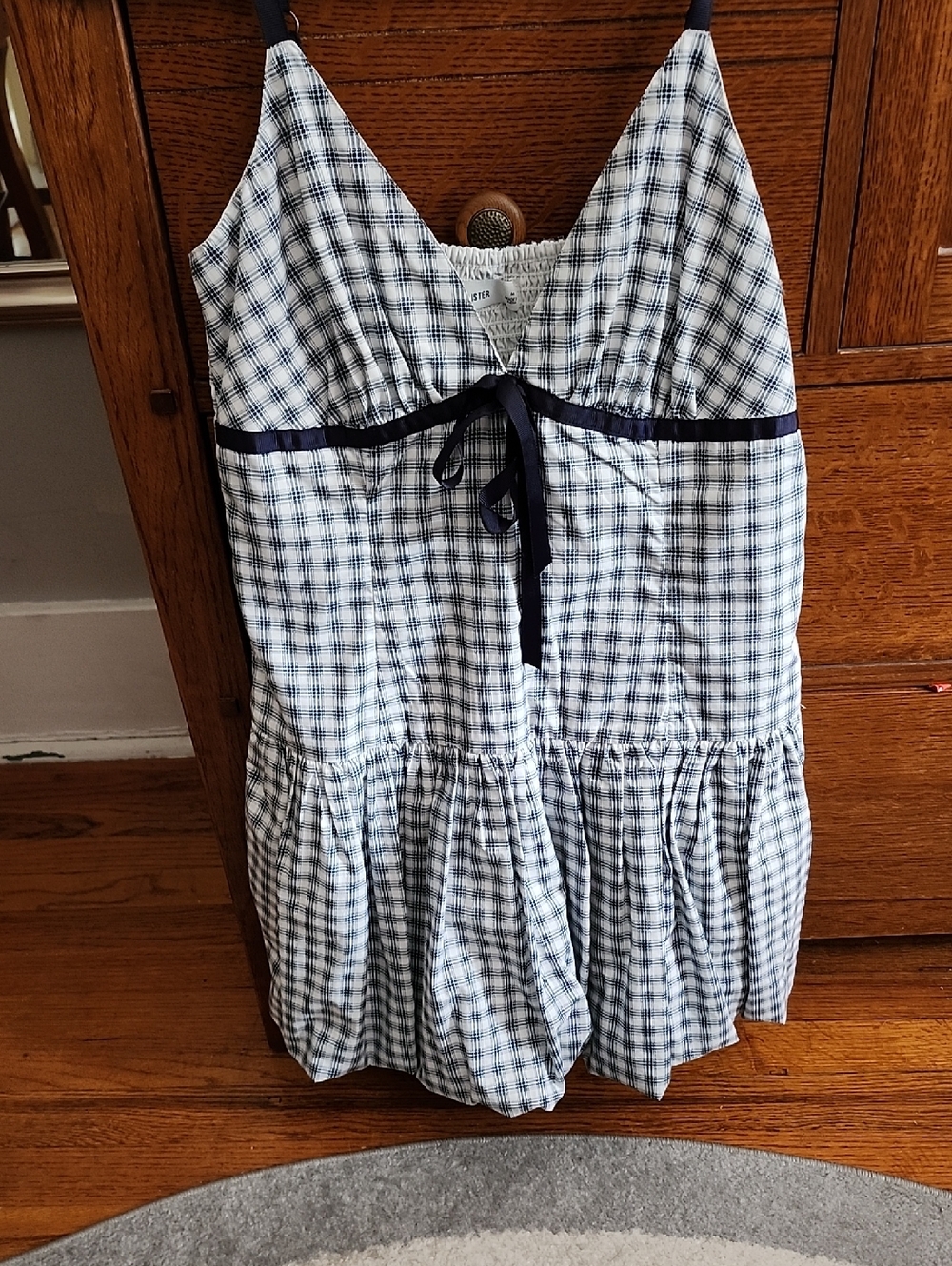 Hollister Blue and White Gingham Ribbon-Trim Dress